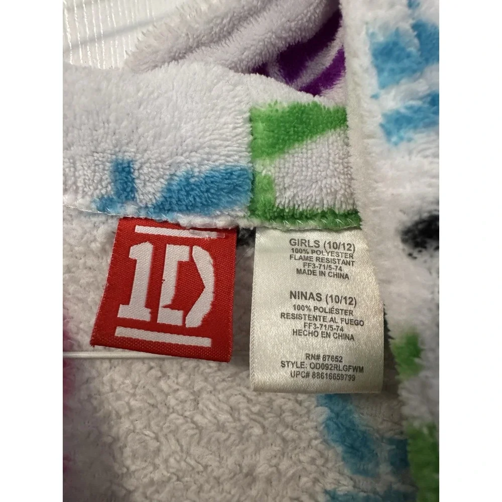 One Direction Girls Bathrobe White Multicolored Fleece Sz 10/12 1D 2013